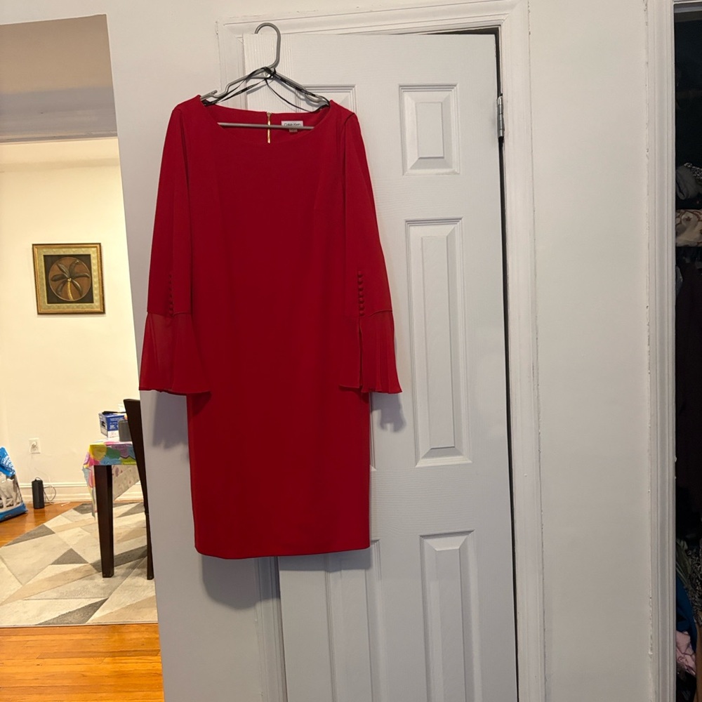 Calvin Klein Vibrant Red Long Sleeve Dress